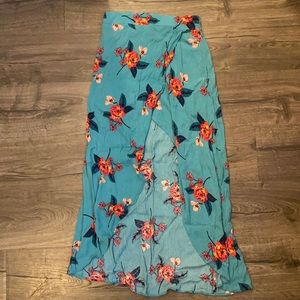 express floral high low maxi skirt turquoise/pink size s